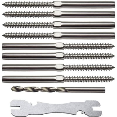T316 RVS 3/16  Kabelleuning Hardware, voor Houten Palen Trap Dekpaal DIY Baluster, Pers Kousen Schroefogen Links & Rechts 8PCS