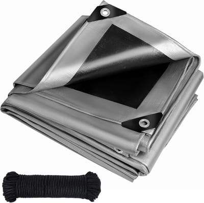 Afdekzeil met Ogen - Waterdicht Beschermzeil - Tuin en Hout Beschermen - Scheurvast UV-gestabiliseerd - 260 g/m² - Zilver Zwart
