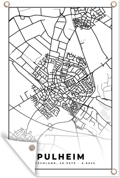 Muurdecoratie Kaart - Pulheim - Stadskaart - Plattegrond - 120x180 cm - Tuinposter - Tuindoek