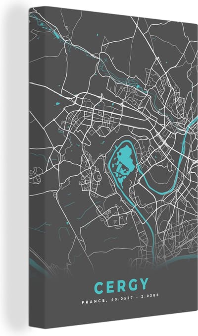 Canvas Schilderij Cercy - Plattegrond - Kaart - Stadskaart - Frankrijk - 20x30 cm - Wanddecoratie