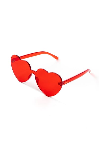 KIMU® Hartjes Zonnebril Rood Groot - Rode Glazen - Grote Zonnebril Transparant Montuurloos Hippie Influencer Vintage Love Pride Rockabilly Festival