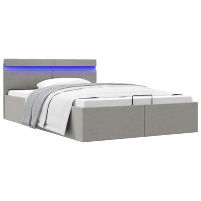 vidaXL - Bedframe - met - opbergruimte - en - LED - stof - lichtgrijs - 140x200 - cm