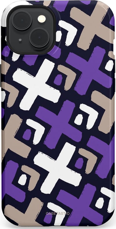 Casetastic hoesje geschikt voor Apple iPhone 15 Plus - MagSafe - Dubbellaagse bescherming - Fresh Paars Witte X's - Fashion Case - Donkerblauw Zilver Lavendel Wit