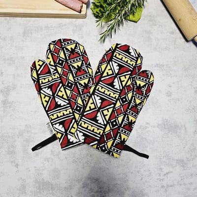 Ovenwanten | Set van 2| Handgemaakte Afrikaanse Boheemse stijl geometrische 'Mudcloth' Bogolan geïnspireerde print ovenwanten.