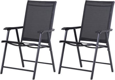 Campingstoelen, set van 2, inklapbare stoelen met armleuningen, metalen visstoelen, zwart, 58x64x94cm, ideaal voor buiten- en vrijetijdsgebruik