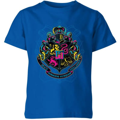 Harry Potter Hogwarts Neon Crest Kids' T-Shirt - Blue - 98/104 (3-4 jaar)