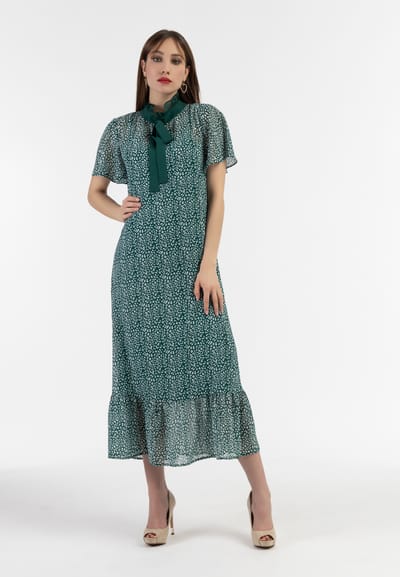 Faina Midi-jurk van chiffon Dames Groen Wit