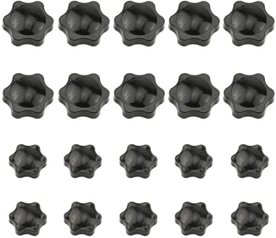 20 Stuks Knurled Thread Klemknoppen M4 M6 M8 M10, Stervormige Handknoppen met Zwarte Kunststof Handgreep voor Klemtoepassingen en Bevestigingen