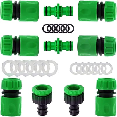 Tuinslang Koppeling Set - Tuinslang Koppelingen - Universele Tuinslang Koppeling Set - 28-Delige Slangaansluiting Set - met Snelkoppeling 1/2 Inch - Duurzame ABS Slangverbinder - met O-Ringen en Sluitringen - Groen