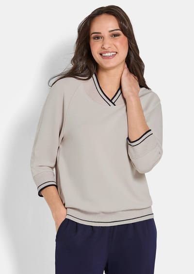 Sweatshirt met sportieve geribde boorden - beige - Gr. 38 van Goldner Fashion