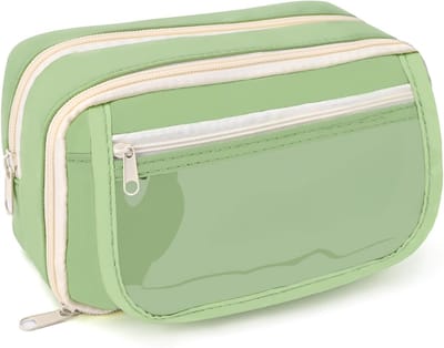 VHV - Pennenetui - Etui school - Pennenzak groot - Etui met 4 vakken - Transparant voorvak - Grote pennenmap - School organizer - Pennenzak met rits - Voor school - Voor reizen - Voor kantoor
