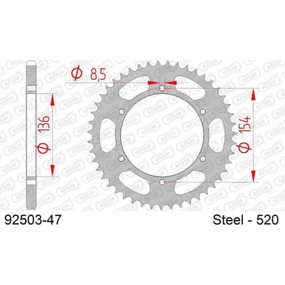 Stalen motortandwiel achteraan Afam 520 47 dents