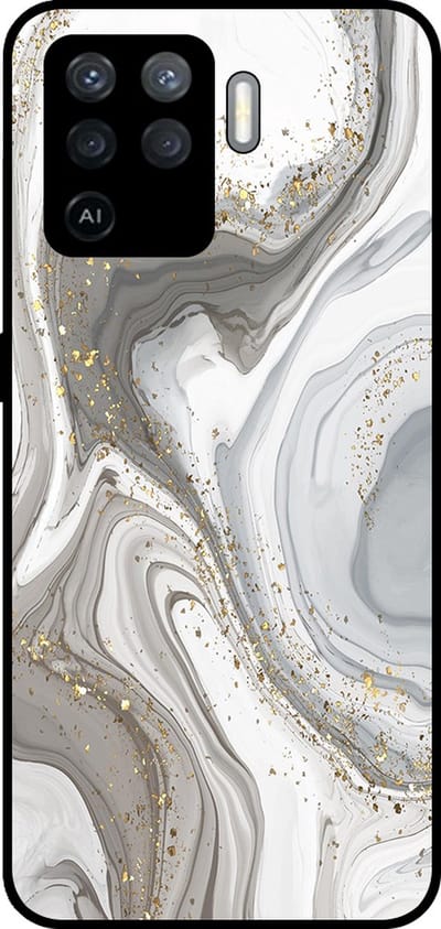 Smartphonica Telefoonhoesje Geschikt voor Oppo A94 4G / Reno5 Lite met marmer opdruk - TPU backcover case marble design - Zilver geschikt voor Oppo A94 4G;Oppo Reno5 Lite