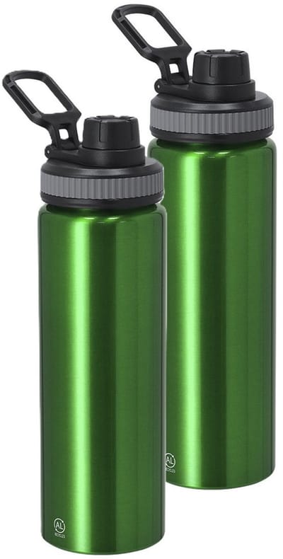 Bellatio Design Waterfles/drinkfles sport bidon Fitmaster - 2x - metallic groen - 800 ml - aluminium - schroefdop