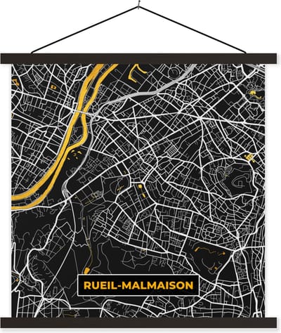 Posterhanger incl. Poster 60x60 cm - Schoolplaat - Stadskaart – Frankrijk – Kaart – Rueil-Malmaison – Plattegrond - Textielposter - Zwarte latten - Stadskaart