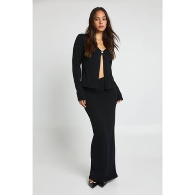 boohoo Dames Gouden knop gebreide cardigan en midaxi rok co-ord | Black | Maat: Small