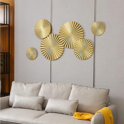 Wanddecoratie Set - Metalen Kunst - Woonkamer Aankleden - Hoogwaardig IJzer - 6 Delig - Goud