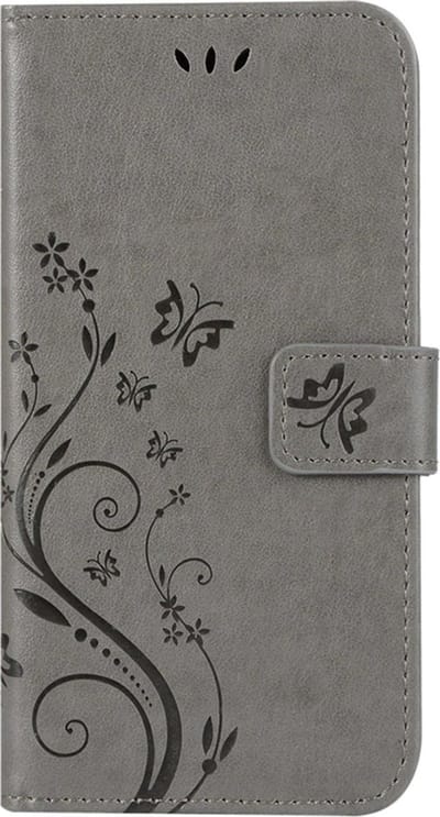 Geschikt voor Samsung Galaxy S9 Bookcase - Grijs - Bloemen - Portemonnee Hoesje