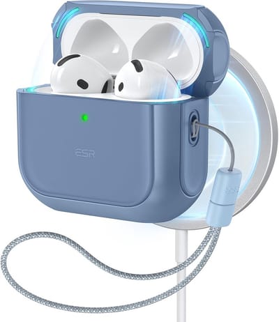 Beschermhoes voor AirPods 4 (2024, USB-C) met polsband en magnetische sluiting