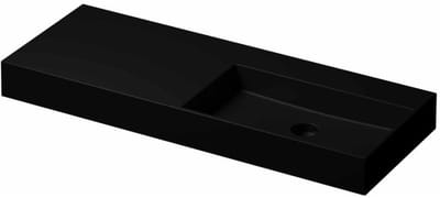 INK United Wastafel Porselein Rechts Zonder Kraangat incl. Porseleinen Click Plug en Verborgen Overloop Systeem - 1200x450x110 mm - Mat Zwart