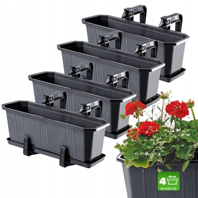 KADAX Bloembakset, balkonbak van kunststof, plantenbak voor bloemen en kruiden, duurzame balkonpot, plantenbak voor balkon, set van 4 x 40 cm, antraciet
