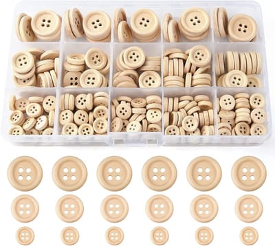 255 Stuks Houten Knopen in Diverse Maten voor Naaien en Handwerk - Natuurlijke Houten Ronde Knopen 10mm, 15mm, 20mm