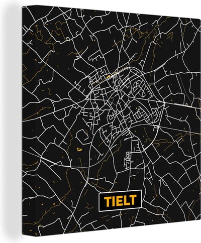 Canvas Schilderij Kaart - Tielt - Goud - Plattegrond - Stadskaart - 20x20 cm - Wanddecoratie