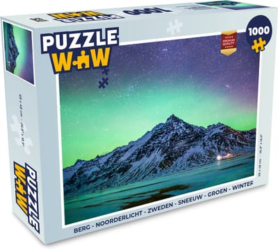 Puzzel Berg - Noorderlicht - Zweden - Sneeuw - Groen - Winter - Legpuzzel - Puzzel 1000 stukjes volwassenen