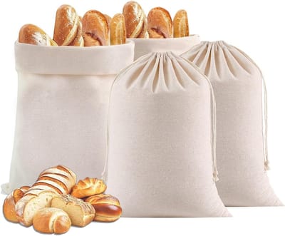 Set van 4 Linnen Broodzakken 30 x 40 cm, Ideaal voor Broodopslag, Versheid, en Duurzaam Gebruik, Ook Geschikt voor Fruit en Groenten