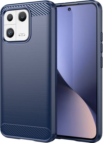 MobyDefend Hoesje - Geschikt voor Xiaomi 13 - TPU Backcover - Geborstelde Metaal & Carbon-Look - Blauw