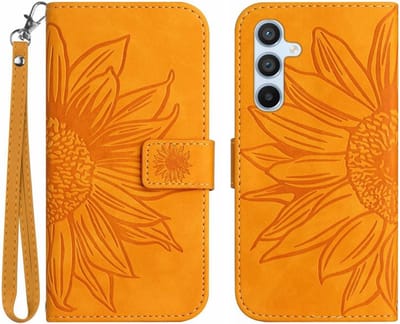 Coverup Hoesje - Geschikt voor Samsung Galaxy A16 Hoesje - Coverup Zonnebloem Book Case met Koord - Oranje