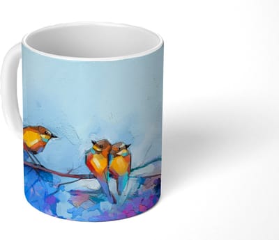 Mok - Koffiemok - Schilderij - Olieverf - Vogel - Tak - Mokken - 350 ML - Beker - Koffiemokken - Theemok