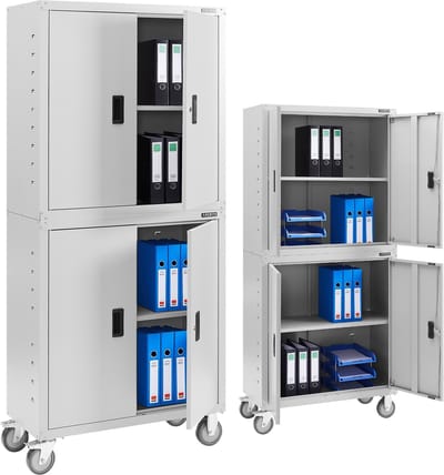 AREBOS Archiefkast - Dossierkast - Roldeurkast - Kantoorkast - Opbergkasten met deuren - Archiefkast Metaal - 180x90x40 cm - Grijs - 4 Wielen - 2 Uitneembare planken