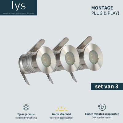 Olan Grondspots Complete Set - Tuinverlichting -''Buitenverlichting zonder gedoe''- 3 Aluminium/RVS Spots - Binnen minuten aangesloten - Milieuvriendelijk Alternatief voor Zonne-energie Tuinverlichting