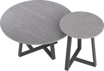 Luxe Salontafel – Koffietafel – Set van 2 – Ronde Moderne Tafel – Marmer Look – Modern Design – 80 & 60 CM Diamater - Onderhoudsvriendelijk