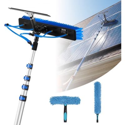 VEVOR 2-In-1 Telescopische Reinigingsborstel voor Zonnepanelen, Fotovoltaïsche Reinigingsset met 1,8-7,9 M Aluminium Telescoop, 20 M Wateraansluiting, Wisser, Zeepdispenser En Reinigingsborstel voor Zonne-Energiesystemen, Ramen En Terrasdaken.