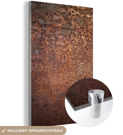 MuchoWow® Glasschilderij 120x180 cm - Schilderij acrylglas - Staal - Roest - Brons - Structuur - Foto op glas - Schilderijen