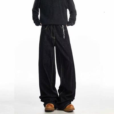 Nieuwe Gewassen Jeans voor Lente en Herfst Dames Hoge Taille Los Design met Wijde Pijpen 3XL zwart