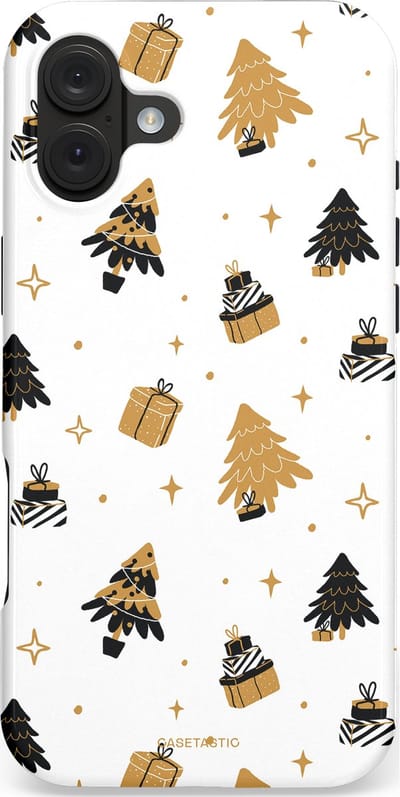 Casetastic hoesje geschikt voor Apple iPhone 16 Plus - MagSafe - Dubbellaagse bescherming - Kerst met Cadeautjes - Fashion Case - Wit Beige Donkergrijs