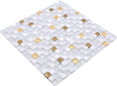 Mozaïektegel Glas - Natuursteen Mix - Muur Decoratie - Zelfklevende Installatie - 30x30cm - Wit Goud