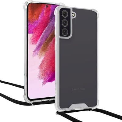 ShieldCase Hoesje geschikt voor Samsung Galaxy S22 Plus shock hoesje met koord - Hoesje met telefoonkoord - Zwart koord - Transparant