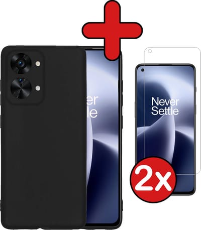Hoesje - Met 2x Screenprotector - Geschikt voor OnePlus Nord 2T - Sterk & Shockproof - Telefoon Hoes - Back Cover - Siliconen Case - Telefoonhoes - Zwart