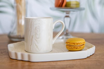 Schäfer espresso mokken set 12-delig – 6 kopjes (100 ml) met 6 dessertbordjes – Wit - Wood grain pattern