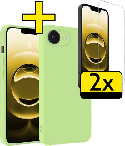 Hoesje - Met 2x Screenprotector - Geschikt voor Apple iPhone 16e - Sterk & Shockproof - Back Cover - Siliconen Case - Telefoon Hoes - Telefoonhoesjes - Groen