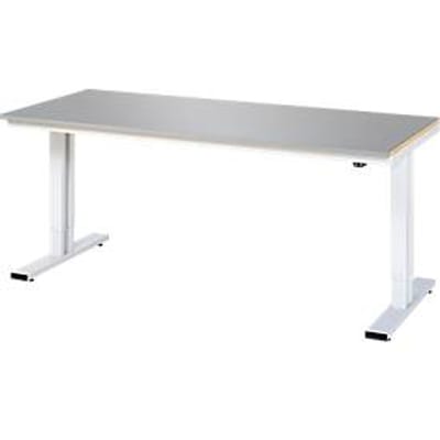 Rau werktafel Adlatus, elektrisch in hoogte verstelbaar, 25 mm MDF-plaat met roestvrijstalen coating, tot 300 kg, B 2000 x D 800 x H 720-1120 mm, zilver/lichtgrijs