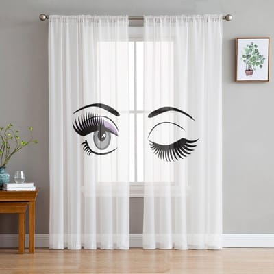 Oog Vrouwelijk Mooie Vrouw Elegant Design Wimper Tule Raambekleding Transparante Gordijnen voor Woonkamer de Slaapkamer Decoratie 1 PCS W100XH250cm&Rod Pocket white