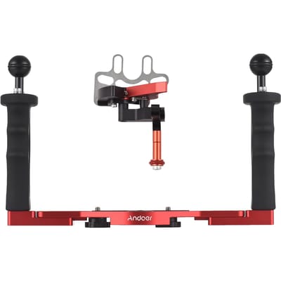 Andoer Dubbele Handgreep Camera Duikrig Handheld Onderwater Bak Stabilisator Verstelbare Camera Duiken rood