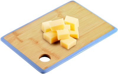 Kesper Keuken voedsel bereiden snijplank - 23 x 15 cm - bamboe hout - blauwe rand - luxe versie