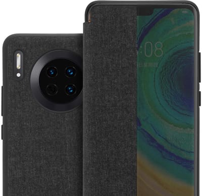 Cadorabo Hoesje geschikt voor Huawei MATE 30 in ZWART - Smart cover in glasvezel - Beschermhoes met standfunctie Book Case Cover Etui