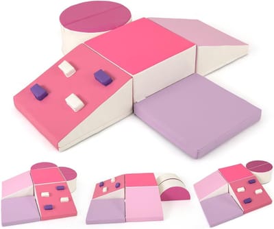 KOMFOTTEU 6 delig Schuimblokken - van kunstleer en schuim - Soft Play Foam Blokken - Reuze Bouwblokken - Montessori-klimblokken - voor kinderen vanaf 1